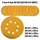 100pc 5  Sanding Discs Hook Loop 8-hole Sandpaper Hook And Loop 80 120 220 320