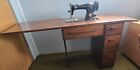 1955 Vintage Singer 15-91  Sewing Machine In Hideaway Wood Table With Accessorie