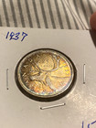 Uncirculated Canada 1937 Silver 25 Cent Quarter Bu Monster Toned Rainbow Toning