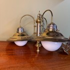 Vintage Mcm 3 Arm Brass Chandelier Light Fixture Milk Glass Globe Shades Retro
