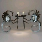 Pair Of Antique French Brutalist   Gothic Wrought Iron Dragon Phoenix Sconces