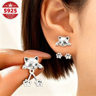 925 Sterling Silver Colored Cat Paw Small Design Earrings Women s Jewellery
