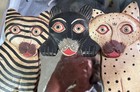 Vintage Cat Mirror Folk Art 10 X 18 5 4 Pegs