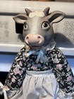 Country Cow Doll Soft Body Decor Handmade In Flowered Dress And Apron 17 