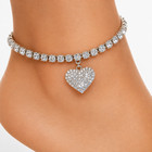 Women s Rhinestone Heart Anklet Adjustable Silver Tone Beach Foot Jewelry