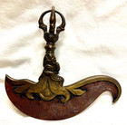 Antique Tibetan Buddhist Ritual Bronze Blade Knife Chopper With Dorje Handle