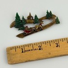 Jj Jonette Brooch Pin Santa Sleigh Church Christmas Trees Brass Tone