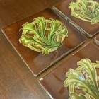 Set Of 6 Antique Art Nouveau Majolica Fireplace Tiles- Brown   Green