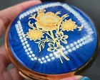 Vintage Stratton Convertible Compact Metallic Blue   Gold Flowers Floral 