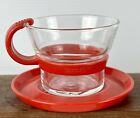 Bodum Glass Vintage Retro Espresso Cups   Saucers Set X2 Mini 5cm Denmark Red