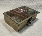 Vtg Alpaca Silver Mother Of Pearl Abalone Inlay Lid Trinket Box-pill Box