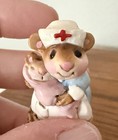 Wee Forest Folk M-054 Nurse Mousey With Pink Baby 1981 Annette Peterson Rare