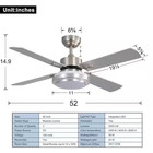 52 In  Indoor Integrated Led Ceiling Fan 4-blades Brushed Nickel With Remote