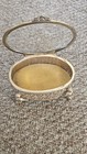 Vtg Filigree Gold Jewelry Casket Beveled Glass Cherub Feet Trinket Box 20s Style