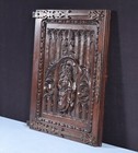 Vintage French Solid Beech And Chestnut Highly Carved Neo Gothic Door W hinges