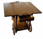 Vtg Mid-century Drop Leaf Wood Table Bar Tea Cart Serving Trolley  handle drawer