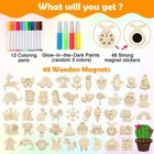 New 48 Pcs Diy Wooden Magnets  Art Craft Supplies Painting Kit For Kids Ages 812