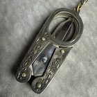 Sterling Silver Etched Japanese Folding Sewing Scissors W Leather Case 2    Vtg