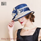 Womens Church Kentucky Derby Wedding Party Wide Brim Dress Feather Flax Hat Hot