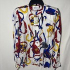 Vintage Don Elle Blousevibrant Equestrianpattern Of Belts  Horseshoes Size 8 Nwt