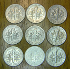 Mixed Lot Of Nine  9   Circulated Roosevelt 90  Silver Dimes Stackers  