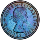 Ms63bn 1958 New Zealand 1 Penny  Pcgs Trueview- Vivid Blue Toned Solo Top Pop 
