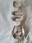 Vintage 4-piece Sterling Silver   Mosaic Inlay Ranger Belt Buckle Set By Rrg