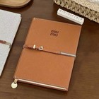 Miumiu Brown Leather Wide Ruled Notebook A5 - Brand New Gift Idea