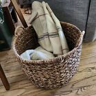 Vintage Rattan Storage Basket Brown 18  X 12  Deep Large Heavy Duty Woven Wicker