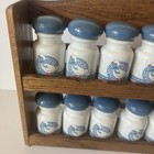Vintage Oakwood Wall Mount Spice Rack   Ceramic White blue Goose duck Spice Jars