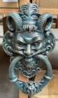 Cast Iron Devil Face Door Knocker Bronze Gothic Gargoyle Vintage Door Rare Green