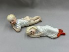 C 1900 German Bisque Piano Baby Figurine Reclining Child Boy Girl Antique Pair