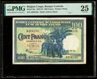 1952 Belgian Congo   Ruanda-urundi Bank 100 Francs Banknote Elephants Pmg Vf 25