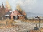 J Medina Original Oil Painting On Canvas  Country Barn  Framed  35  X 23 1 2 