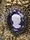 Antique French Victorian Glass Cameo Filigree Perfume Bottle Vanity Boudoir
