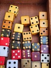 Vintage Lot 47 Dice Assorted Bakelite  Lucite  Mini Glass  Brass  Casino In Box