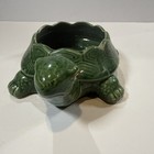 Vintage Ceramic Turtle Planter Green Glazed 