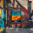 Japan Mount Fuji Map Sunset Travel Poster Poster