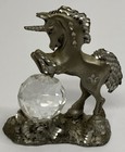 Vintage Cuter Pewter Rearing Unicorn Figurine W  Swarovski Crystal Ball