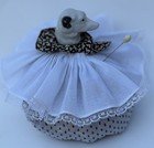 Antique German Porcelain Half Lady Doll Sewing Pin Cushion 5    Dog