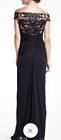 Adrianna Papell Evening Gown 20w Off The Shoulder Sequined Black Pleated Formal