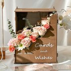 Wooden Wedding Card Box With Wave Flower Trough  Rustic Brown Wedding Card Bo   