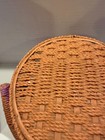 Vintage Sewing Basket Pink Satin Lined Round Box Woven Wicker Basket With Handle