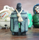 Vintage Japanese Temple Bell     Wabi-sabi Ceramic Figurine     Moss Green