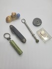 Vintage Junk Drawer Lot Pocket Knife Corkscrew Tape Measure Calendar Figurine