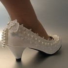 Su cheny Lace White Ivory Crystal Flats Low High Heel Wedge Wedding Bridal Shoes