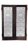 2 Antique Oak Arts   Crafts Reclaimed Leaded Glass Entry French Doors 56 X 80 