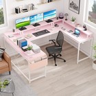 L Shaped Gaming Desk With Led Lights And Power Outlets  Reversible Computer Desk
