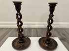 Pair Large English Oak Open Barley Twist Candlesticks 13    High Circa 1900