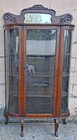 Antique Vintage Old Victorian Oak Curved Bowed Glass Display China Cabinet Curio